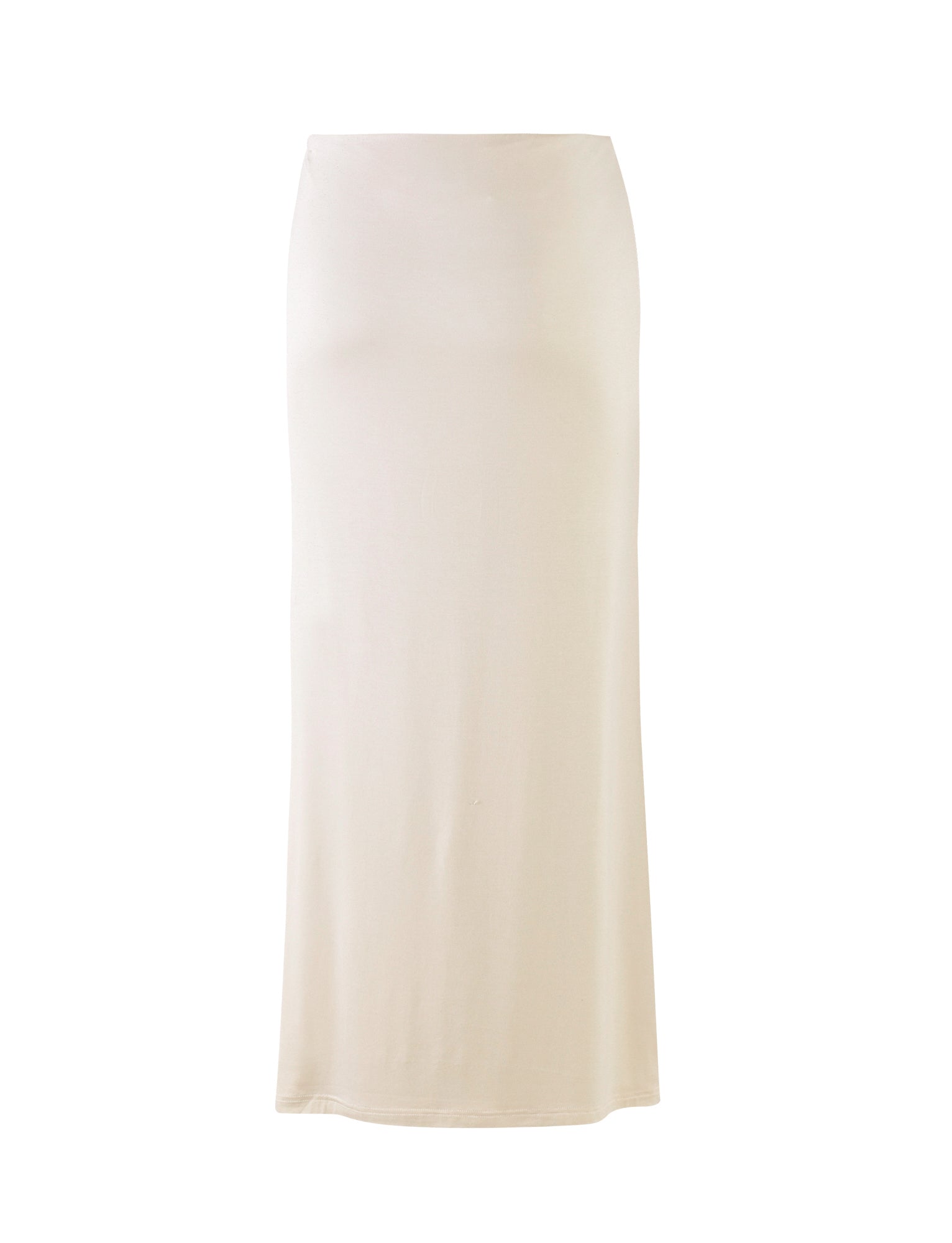 The KAROLINA JERSEY SKIRT - WHITE : OFF WHITE : IVORY from TIGERMIST is a long, high-waisted skirt with a simple, straight design. Made of soft, lightweight fabric, it falls to the ankles without any visible embellishments or patterns.